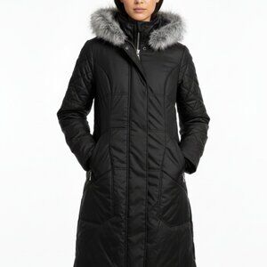 NWT Calvin Klein Womens Black Long Puffer Parka Fur Hood Winter Jacket Coat (S)